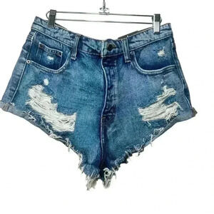 Fashion Nova Cooper Distressed Hi Rise Denim Shorts size Large